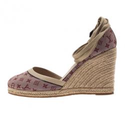 مملوكة مسبقًا Louis Vuitton Pink Monogram Denim Espadrilles Wedges With Straps Size 39