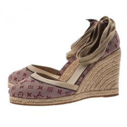 مملوكة مسبقًا Louis Vuitton Pink Monogram Denim Espadrilles Wedges With Straps Size 39