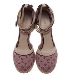 مملوكة مسبقًا Louis Vuitton Pink Monogram Denim Espadrilles Wedges With Straps Size 39