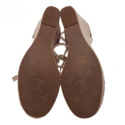 مملوكة مسبقًا Louis Vuitton Pink Monogram Denim Espadrilles Wedges With Straps Size 39