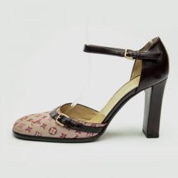 Pre Owned Louis Vuitton Pink Denim Monogram Square Toe Sandals Size 39.5