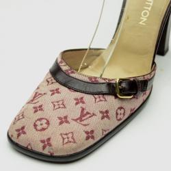 Pre Owned Louis Vuitton Pink Denim Monogram Square Toe Sandals Size 39.5