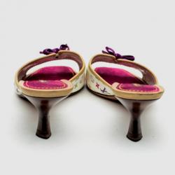 Pre Owned Louis Vuitton White Multicolor Bow Slides Size 38