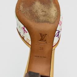 Pre Owned Louis Vuitton White Multicolor Bow Slides Size 38