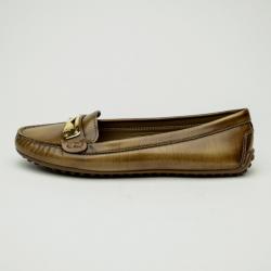 Pre Owned Louis Vuitton Brown Glazed Leather Cluny Loafers Size 37.5