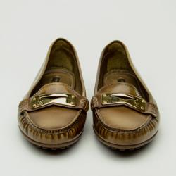Pre Owned Louis Vuitton Brown Glazed Leather Cluny Loafers Size 37.5