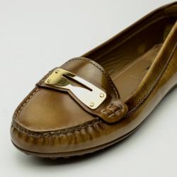 Pre Owned Louis Vuitton Brown Glazed Leather Cluny Loafers Size 37.5