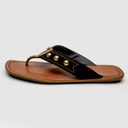 Pre Owned Louis Vuitton Brown Leather Studded Flat Thong Slippers Size 40 