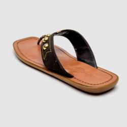 Pre Owned Louis Vuitton Brown Leather Studded Flat Thong Slippers Size 40 