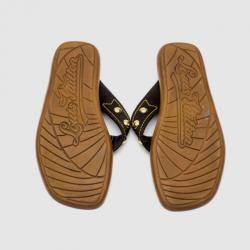 Pre Owned Louis Vuitton Brown Leather Studded Flat Thong Slippers Size 40 