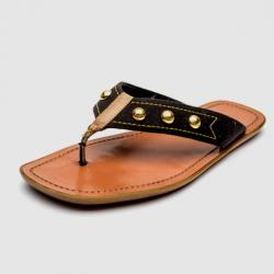 Pre Owned Louis Vuitton Brown Leather Studded Flat Thong Slippers Size 40 