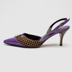 Pre Owned Louis Vuitton Purple Leather With Damier Sauvage Pony Hair Fur Slingback Sandals Size 40