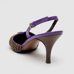 Pre Owned Louis Vuitton Purple Leather With Damier Sauvage Pony Hair Fur Slingback Sandals Size 40
