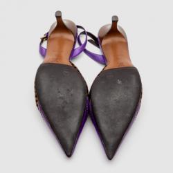 Pre Owned Louis Vuitton Purple Leather With Damier Sauvage Pony Hair Fur Slingback Sandals Size 40