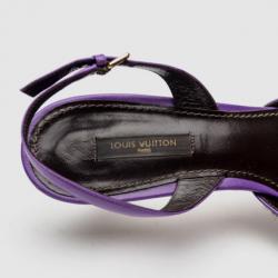 Pre Owned Louis Vuitton Purple Leather With Damier Sauvage Pony Hair Fur Slingback Sandals Size 40