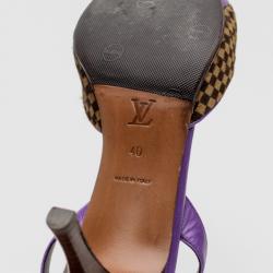 Pre Owned Louis Vuitton Purple Leather With Damier Sauvage Pony Hair Fur Slingback Sandals Size 40