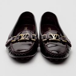 Pre Owned Louis Vuitton Burgundy Patent Leather Oxford Loafers Size 38