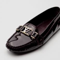 Pre Owned Louis Vuitton Burgundy Patent Leather Oxford Loafers Size 38