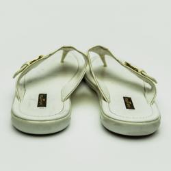 Pre Owned Louis Vuitton White Patent Leather Thong Slippers Size 39.5