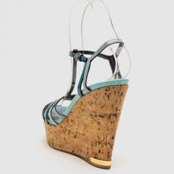 Pre Owned Louis Vuitton Blue Patent Leather Summertime Cork Wedges Size 38