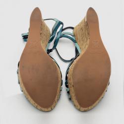 Pre Owned Louis Vuitton Blue Patent Leather Summertime Cork Wedges Size 38