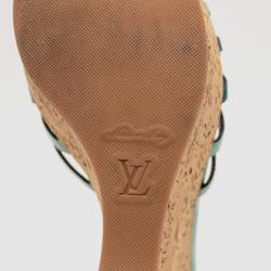 Pre Owned Louis Vuitton Blue Patent Leather Summertime Cork Wedges Size 38