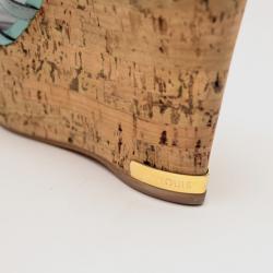 Pre Owned Louis Vuitton Blue Patent Leather Summertime Cork Wedges Size 38