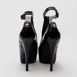 Pre Owned Louis Vuitton Black Leather Ankle Strap Brogue Pumps Size 37