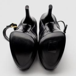 Pre Owned Louis Vuitton Black Leather Ankle Strap Brogue Pumps Size 37