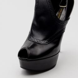 Pre Owned Louis Vuitton Black Leather Ankle Strap Brogue Pumps Size 37