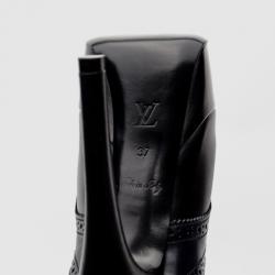 Pre Owned Louis Vuitton Black Leather Ankle Strap Brogue Pumps Size 37