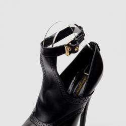 Pre Owned Louis Vuitton Black Leather Ankle Strap Brogue Pumps Size 37