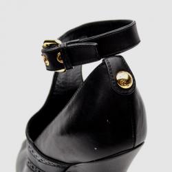Pre Owned Louis Vuitton Black Leather Ankle Strap Brogue Pumps Size 37