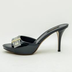Pre Owned Louis Vuitton Mini Lin Patent Leather Mules Size 39