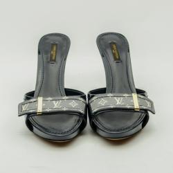 Pre Owned Louis Vuitton Mini Lin Patent Leather Mules Size 39