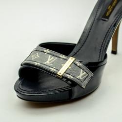 Pre Owned Louis Vuitton Mini Lin Patent Leather Mules Size 39