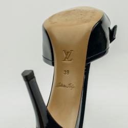 Pre Owned Louis Vuitton Mini Lin Patent Leather Mules Size 39