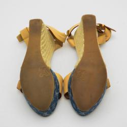 Pre Owned Louis Vuitton Monogram Denim & Leather Espadrilles Wedges Size 38.5