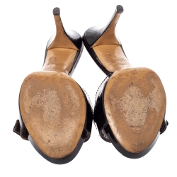 Louis Vuitton Brown Patent Laether and Mini Lin Canvas Slide Sandals Size 38.5
