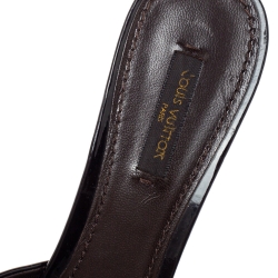 Louis Vuitton Brown Patent Laether and Mini Lin Canvas Slide Sandals Size 38.5
