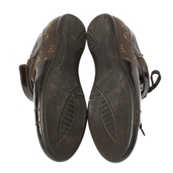 Pre Owned Louis Vuitton Monogram Canvas and Patent Leather Globe Trotter Low Top Sneakers Size 39