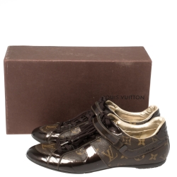 Pre Owned Louis Vuitton Monogram Canvas and Patent Leather Globe Trotter Low Top Sneakers Size 39