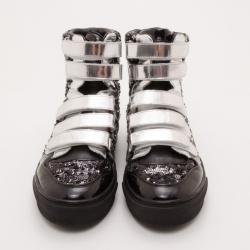 Pre Owned Louis Vuitton Black and Silver Disco Sneakers Size 37.5