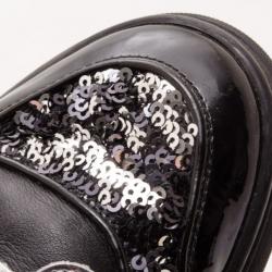 Pre Owned Louis Vuitton Black and Silver Disco Sneakers Size 37.5