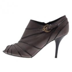 Pre Owned Louis Vuitton Grey Leather Marlene Peep Toe Ankle Boots Size 39