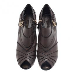 Pre Owned Louis Vuitton Grey Leather Marlene Peep Toe Ankle Boots Size 39
