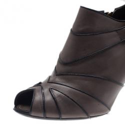 Pre Owned Louis Vuitton Grey Leather Marlene Peep Toe Ankle Boots Size 39