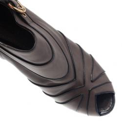 Pre Owned Louis Vuitton Grey Leather Marlene Peep Toe Ankle Boots Size 39