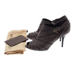 Pre Owned Louis Vuitton Grey Leather Marlene Peep Toe Ankle Boots Size 39