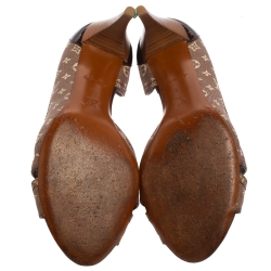 Pre Owned Louis Vuitton Burgundy/Beige Mini Lin Canvas And Patent Leather D'orsay Open Toe Pumps Size 38